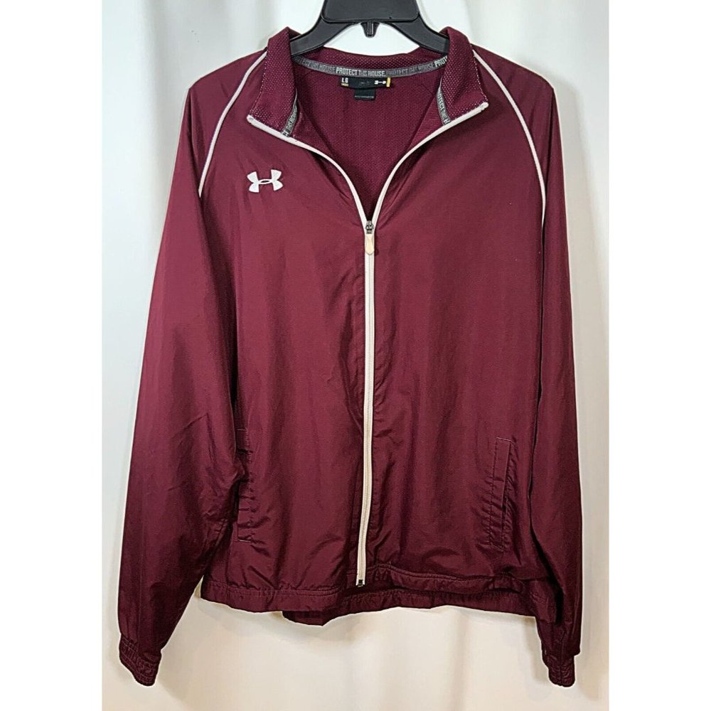 UNDER ARMOUR Womens Size Large Maroon Red Full Zip Warm Up Athletic Track Jacket